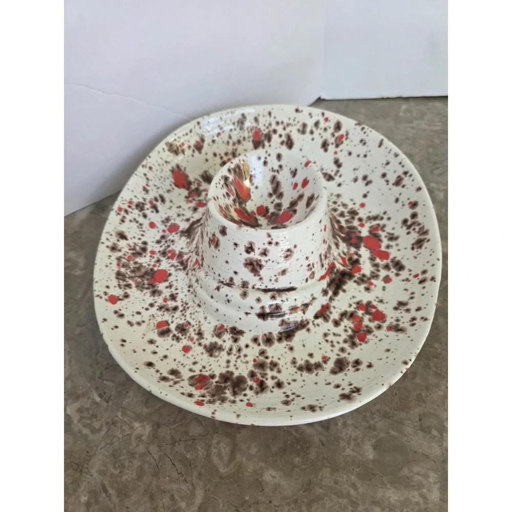 Vintage Ashtray Holland Mold Speckled Splatter Art Brown Orange Trippie